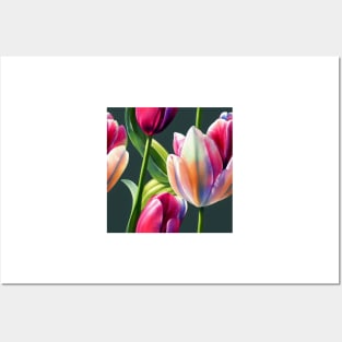 Watercolor tulip pattern Posters and Art